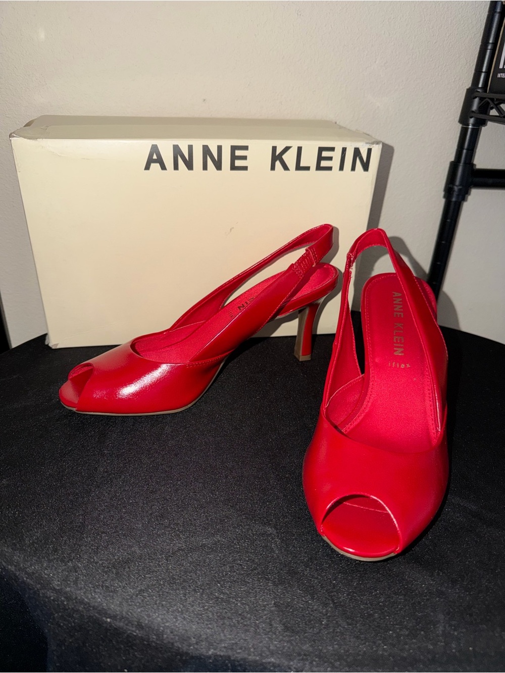 Anne Klein Red Patent Peep-Toe Slingback Heels